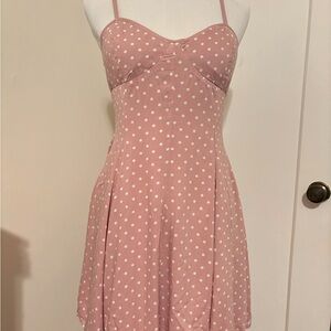 American Eagle Pink Polka Dot Sweetheart A line Dress Medium